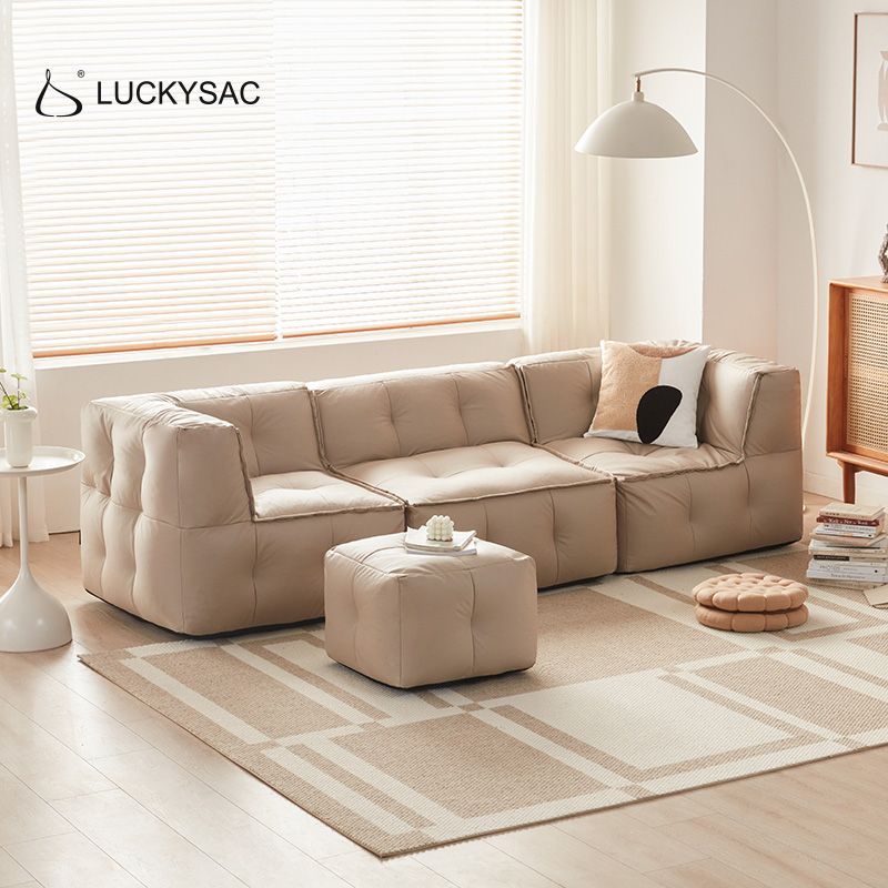 luckysac组合沙发客厅布艺豆腐块沙发北欧简约现代单双人懒人沙发