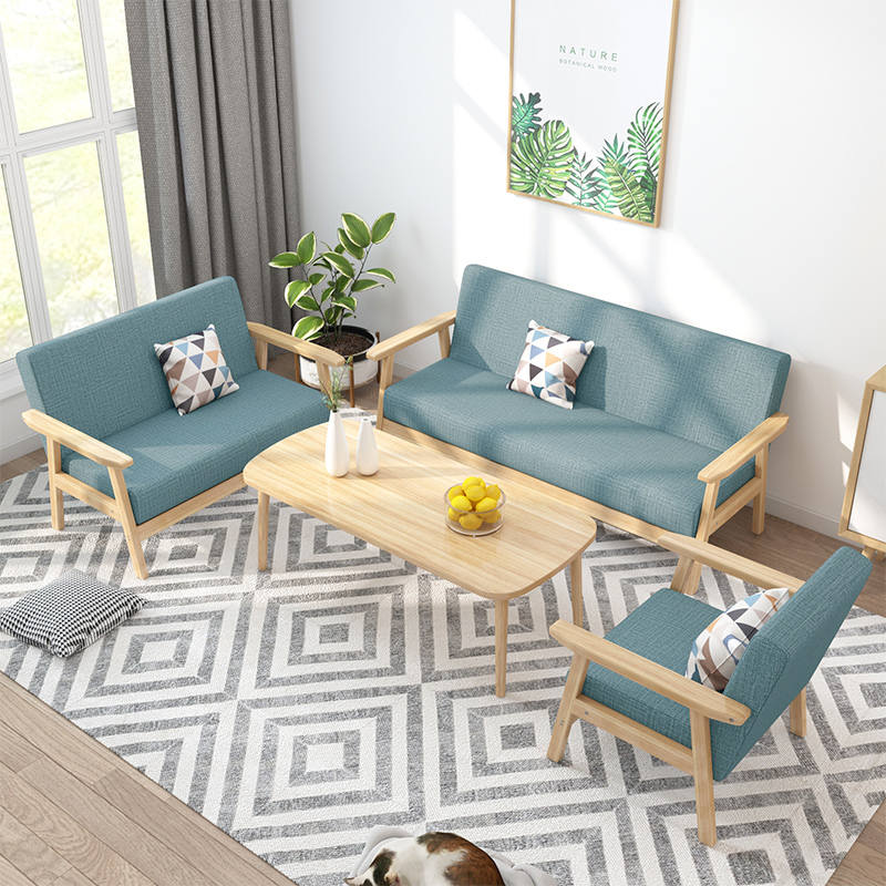 北欧布艺沙发客厅组合小户型实木出租房用简约现代双人简易单人椅
