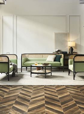 定制北欧藤编沙发组合小户型现代简约实木休闲椅双人沙发客厅布艺