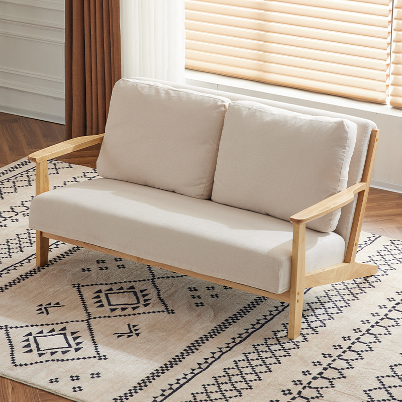 实木小户型沙发布艺北欧简约现代休闲家用客厅双人出租房沙发组合