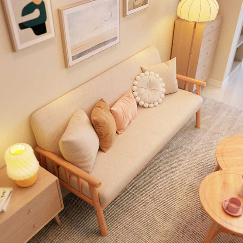 日式实木沙发小户型双人三人客厅原木风简约现代棉麻布艺沙发组合