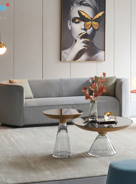 轻奢布艺沙发简约现代小户型网红弧形接待创意客厅双人三人位组合