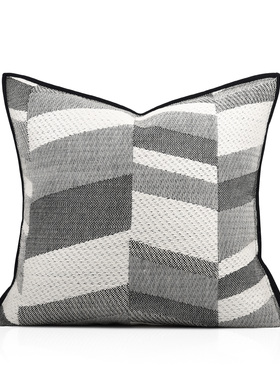 现代简约沙发靠垫抱枕上档次样板间轻奢高档灰白色几何靠枕套含芯