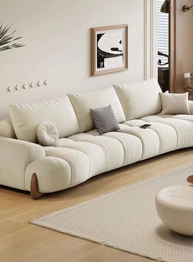 复古风现代简约新款客厅沙发布艺小户型奶油风弧形极简猫抓布沙发