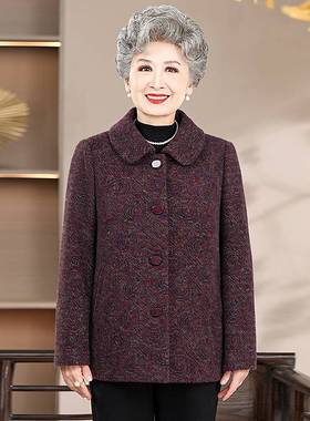 2023新款中老年女装秋冬季雪貂绒毛呢外套奶奶中长款高贵呢子大衣