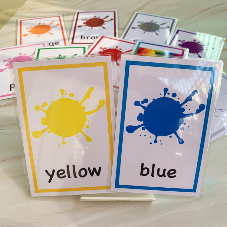 英语color颜色闪卡12张儿童单词卡英文语言启蒙认知色彩教学用具