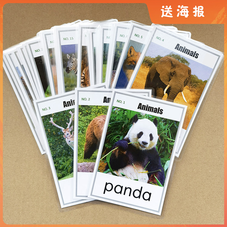 英语卡片闪卡45张动物认知儿童单词卡片点读宝宝早教启蒙教师教具