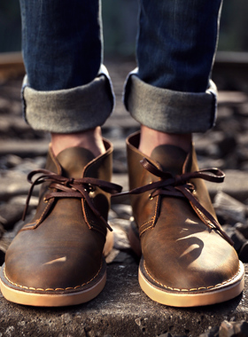 马丁靴男夏季复古工装靴户外低帮美式大头中帮牛皮鞋沙漠靴短靴子