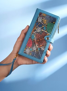 适用三星Note20Ultra 5G手机壳翻盖个性N9860多卡槽多功能拉链零钱相框Note20保护套个性时尚女N9810枫叶