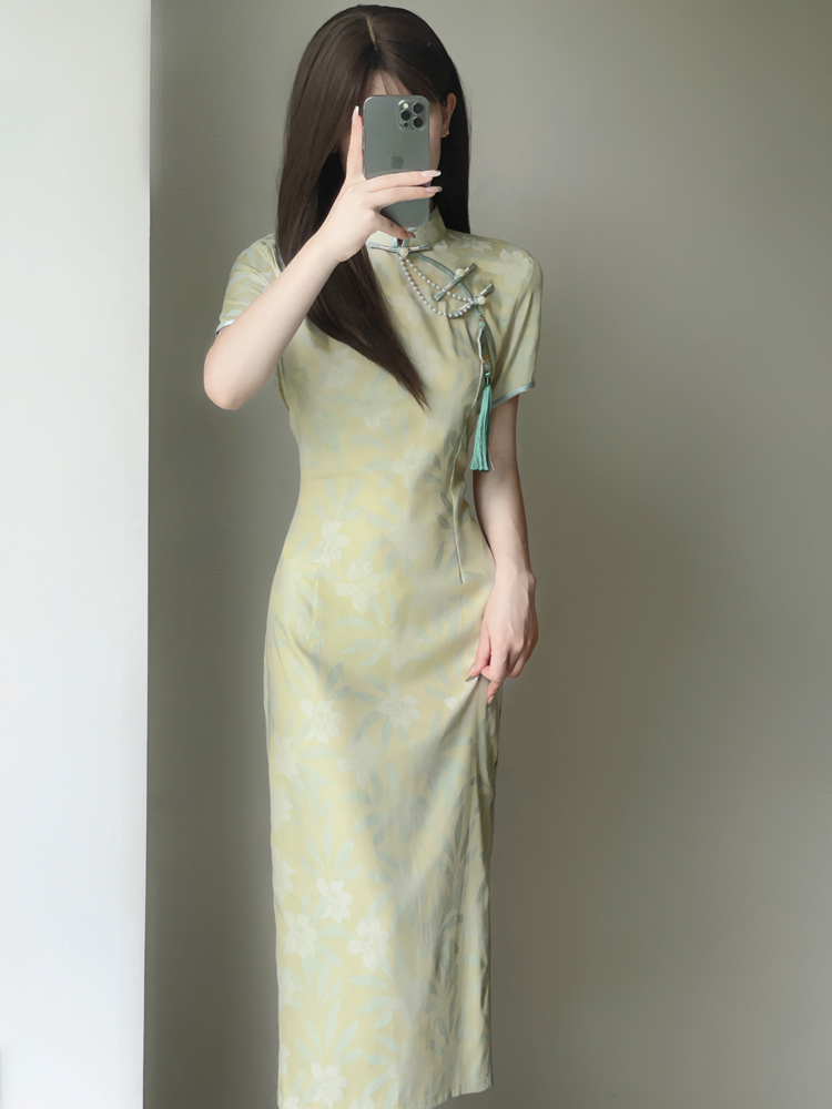 年轻款少女改良提花旗袍2023年夏季新中式国风淡雅优雅气质连衣裙