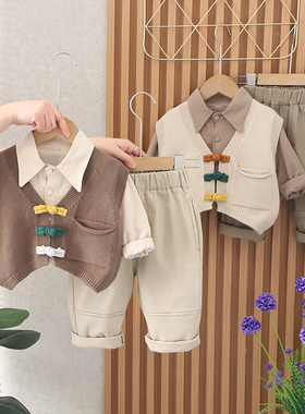 男宝宝春装套装2新款毛衣三件套0一3周岁男童春秋韩版婴儿衣服潮1