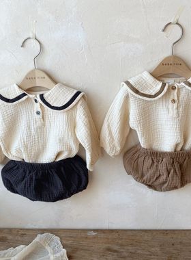 春秋季1-3周岁婴儿套装6个月长袖上衣面包裤两件套男女童宝宝衣服