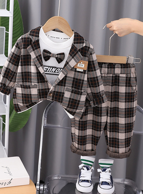 儿童西服1-3周岁男宝宝洋气小西装三件套婴儿礼服套装小孩春秋装5