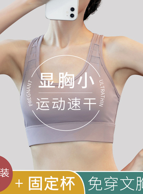 运动内衣女式大胸显小文胸罩瑜伽健身服跑步防震高强度聚拢防下垂