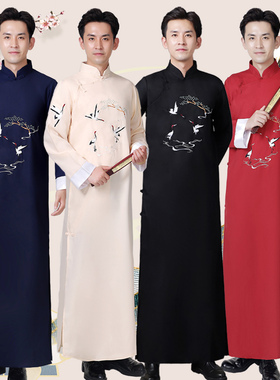 原创相声服大褂中式刺绣长袍中国风五四青年复古唐装长衫年会演出