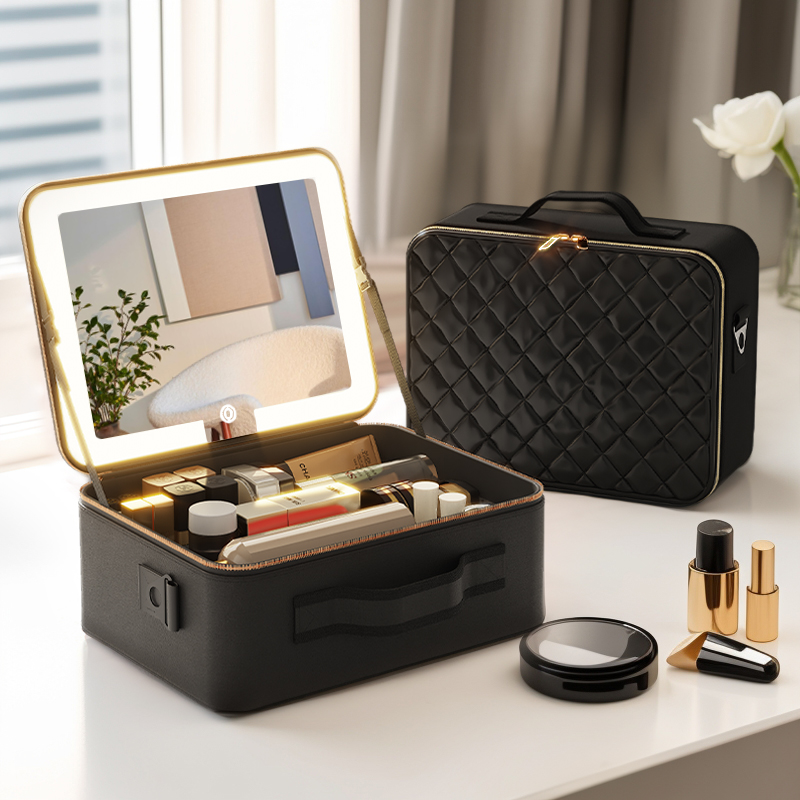 「OBOX」专业化妆包女2024新款带镜子带灯格子面美妆包可挂行李箱