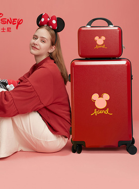 迪士尼结婚行李箱女红色24寸密码子母箱旅行20寸登机万向轮拉杆箱
