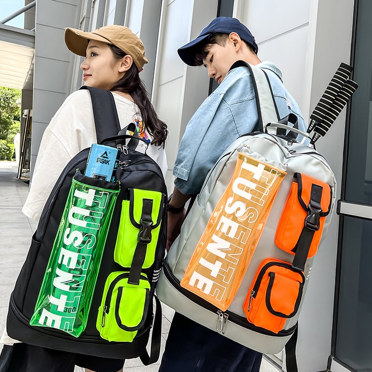 潮酷大容量双背包运动户外旅行包多兜学生背包羽毛球拍桶包行李包