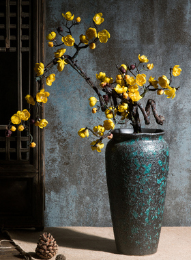 新中式禅意陶瓷干花花瓶摆件客厅插花餐桌粗陶陶罐茶室装饰艺术品