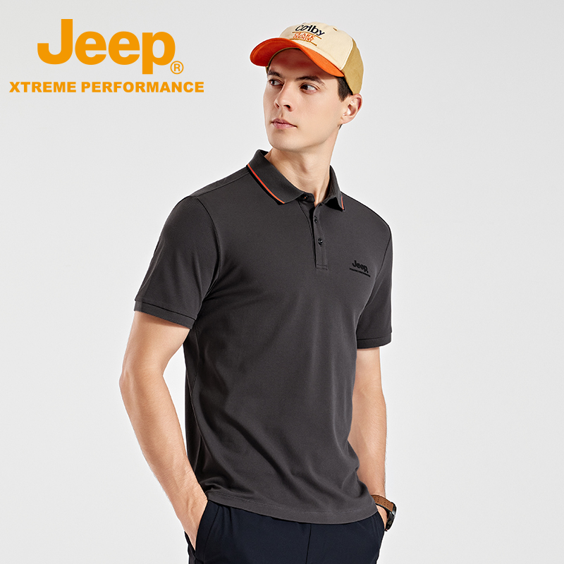 【汗无痕】Jeep透气立领POLO衫男2024夏季新款防水速干短袖T恤衫