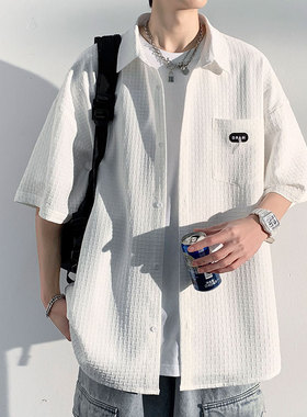 森马集团棉致短袖衬衫男夏季款美式潮牌潮流高级休闲薄款衬衣外套