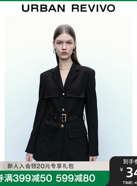 UR秋季新款女装复古时髦多口袋设计感腰带西装外套UWG130062