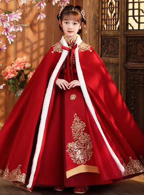 儿童唐装旗袍中国风拜年服女童古装汉服红色加绒加厚过年新年冬季