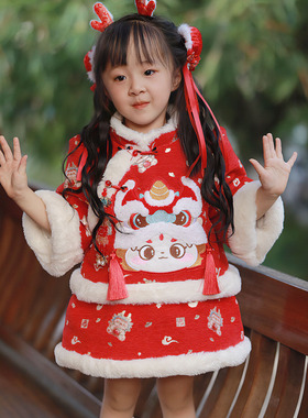 粗腿女童冬装汉服唐装中国风复古中式小女孩加厚假两件夹棉连衣裙