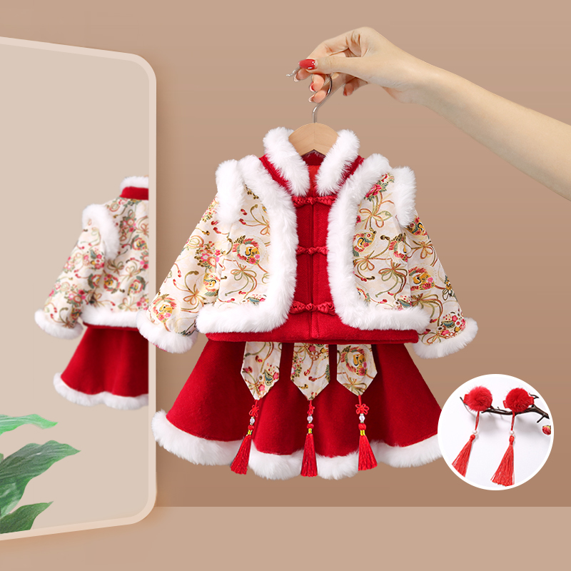 女童拜年服冬装新年衣服中国风儿童过年喜庆汉服唐装宝宝周岁礼服