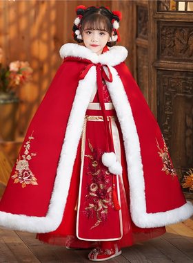 中国拜年过服女孩加厚冬季古装少儿唐装喜庆风女童新年年秋冬汉服