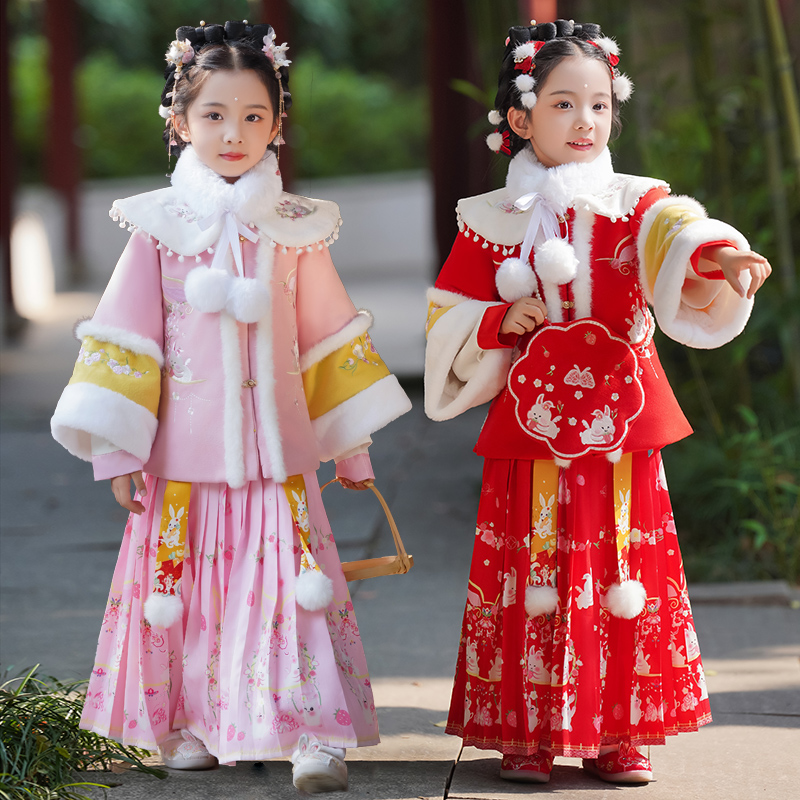儿童汉服拜年服女童中国风唐装加厚秋冬套装女宝过年洋气喜庆衣服