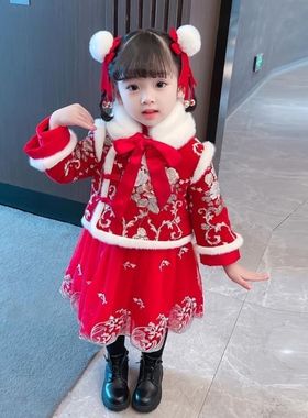 小童女宝宝唐装拜年服古装洋气女童中国风汉服冬装加厚过年公主裙