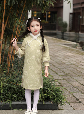 女童公主裙冬款洋气加绒儿童礼服中国风唐装气质旗袍演出表演服