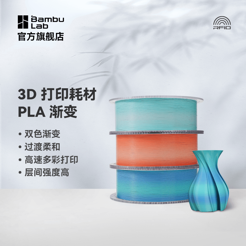 拓竹3D打印耗材PLA Basic双色渐变美学过度柔和高速多彩易打印环保RFID智能参数识别1KG线径1.75mm含料盘