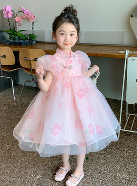 女童夏季连衣裙儿童2024新款洋气玫瑰夏装小女孩演出服公主裙裙子