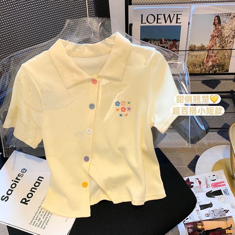 女童POLO领短袖T恤2024夏季新款小女孩设计感上衣女大童洋气百搭