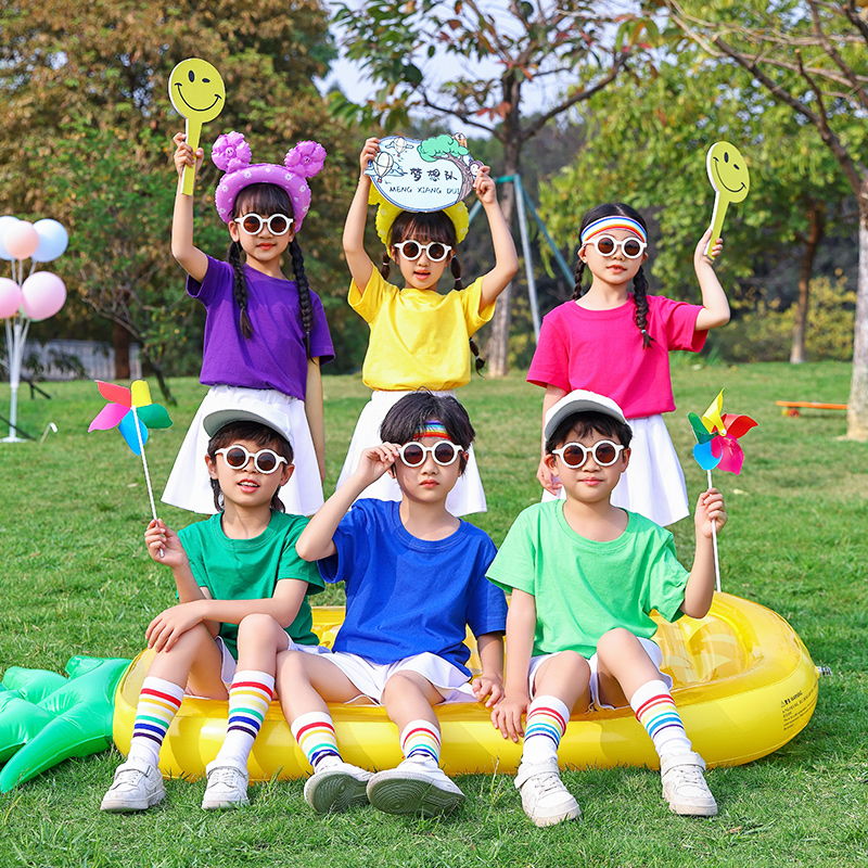 六一儿童演出服小学生幼儿园表演服糖果色短袖啦啦队合唱班服套装