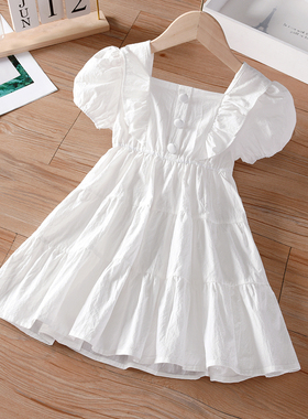 女童连衣裙夏薄款2021新款童装女宝宝夏季白色裙子儿童收腰公主裙