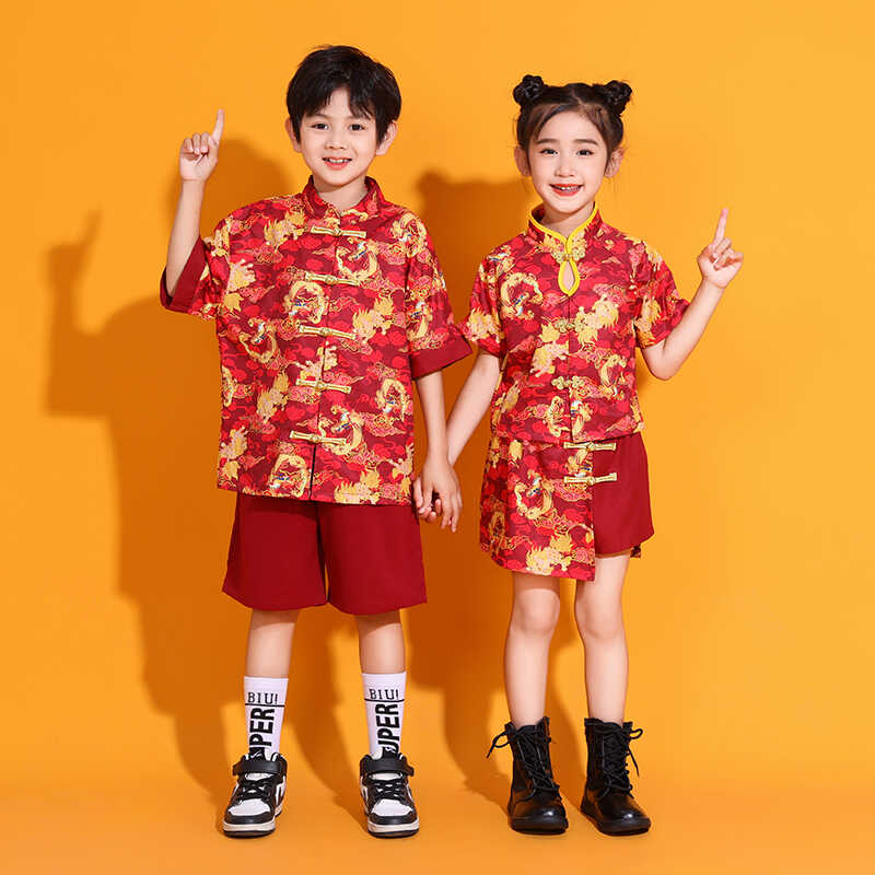 六一儿童演出服小学生啦啦队表演服新中式唐装男女童中国风合唱服