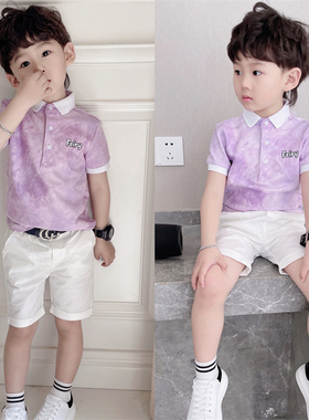 潮宝宝童装夏季新款上衣时尚男童polo衫T恤儿童紫色扎染翻领短袖