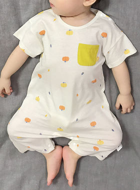 婴儿莫代尔连体衣夏装新款儿童短袖家居服睡衣薄款男女宝宝空调服