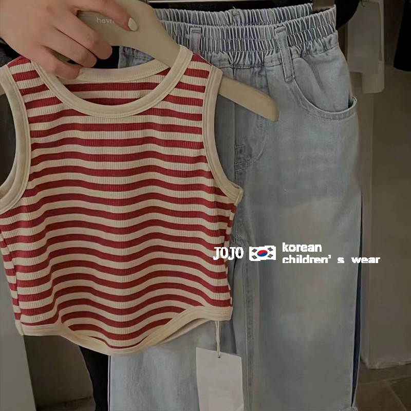 韩版童装女童条纹背心2024夏装新款儿童时髦无袖吊带上衣宝宝T恤