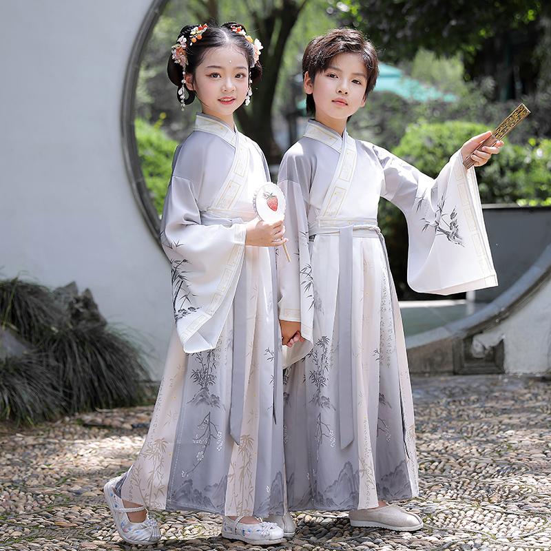 六一汉服国学服中国风男女童古装书童服装儿童三字经弟子规演出服