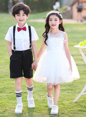 儿童演出服男童主持人礼服女童白蓬蓬裙幼儿园中国公主毕业照服装