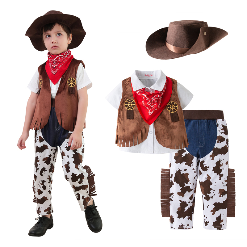 男童5件套套装儿童西部牛仔角色服扮演服宝宝童套装