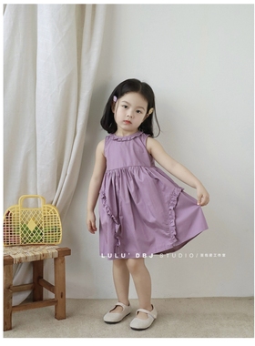 豆包君2024夏季韩版女童宝宝紫色无袖连衣裙儿童洋气可爱公主裙潮