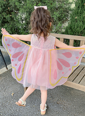女童彩色翅膀公主裙夏季2024新款儿童表演服小女孩夏装连衣裙裙子