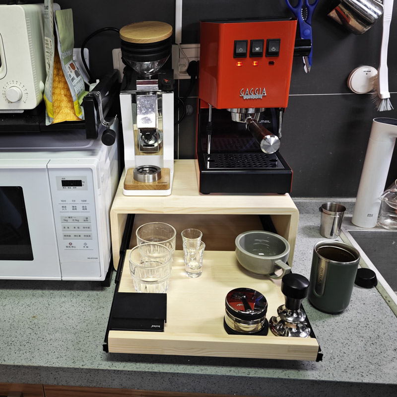 定制咖啡机置物架厨房用品搁架电饭煲微波炉架子抽拉滑板抽屉实木