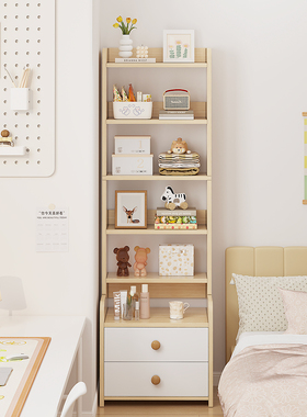 书架床头柜床头置物架落地床边收纳柜子家用卧室多层简易书柜靠墙