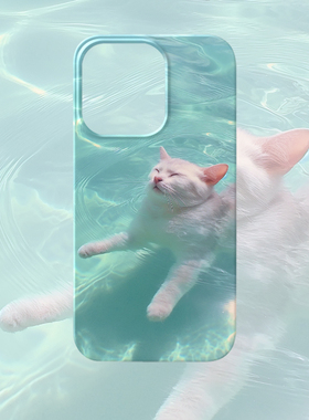 游泳猫咪手机壳适用iPhone15promax苹果14菲林13简约12可爱11华为mate60荣耀P50小米vivox90一加opporeno红米